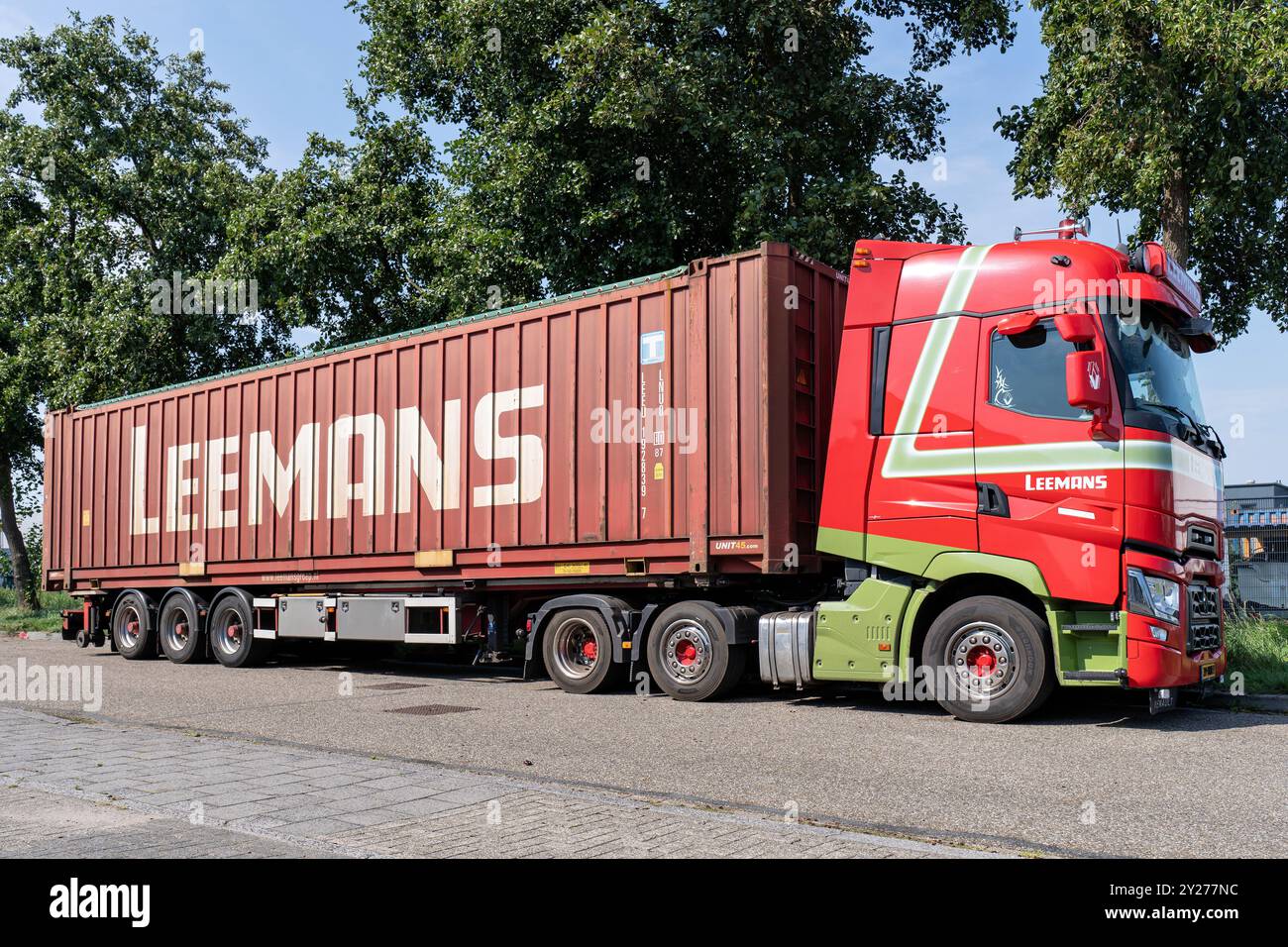 Veicolo Renault Leemans con rimorchio container Foto Stock