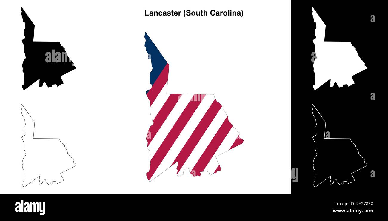 Lancaster County (Carolina del Sud) set di mappe di contorno Illustrazione Vettoriale