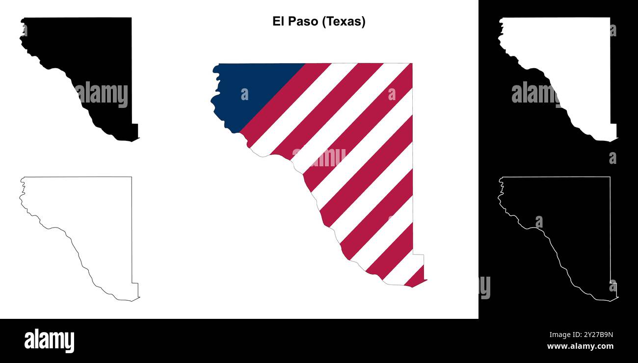 El Paso County (Texas) - Set di mappe di contorno Illustrazione Vettoriale