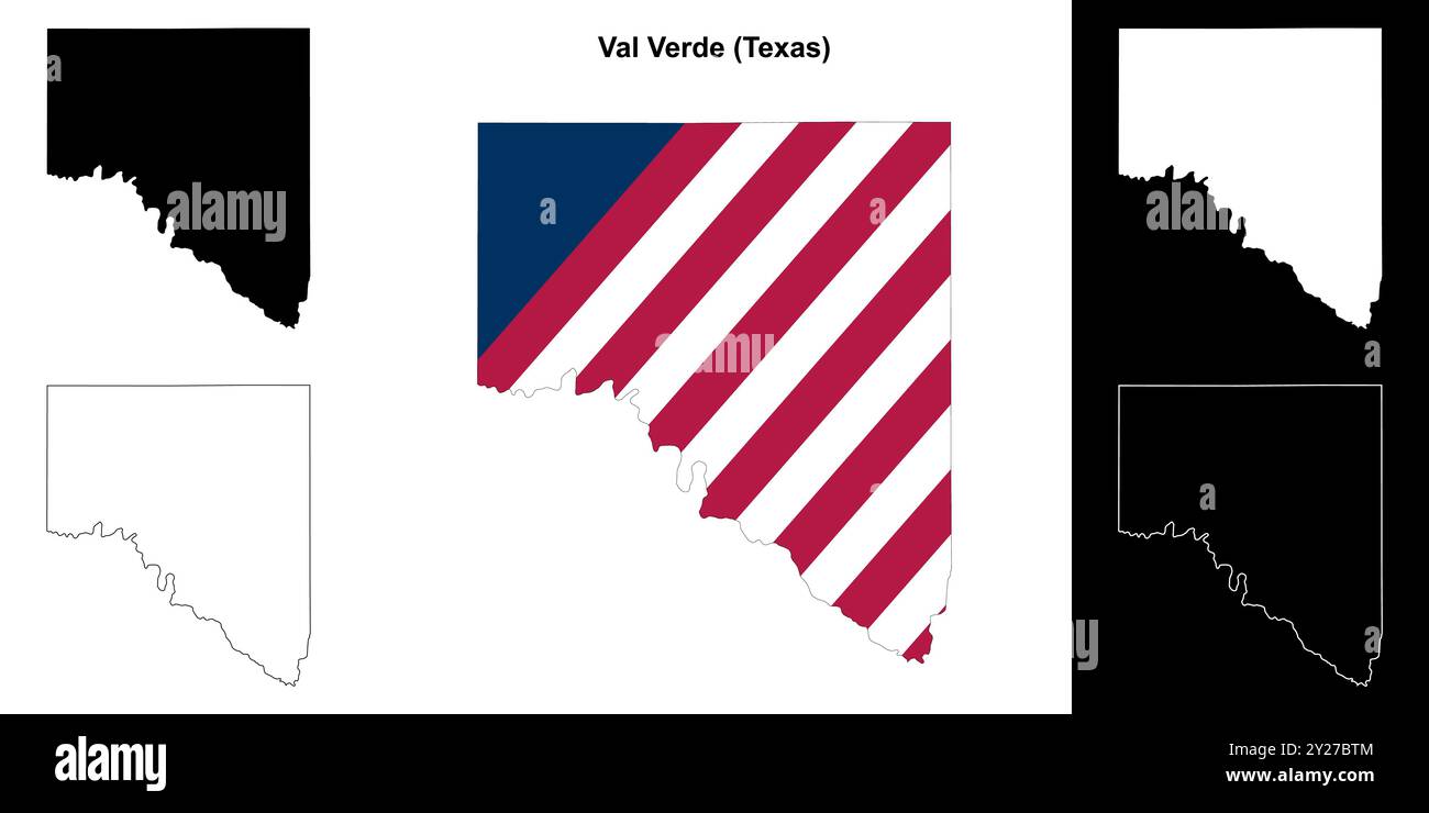 Val Verde County (Texas) set di mappe di contorno Illustrazione Vettoriale