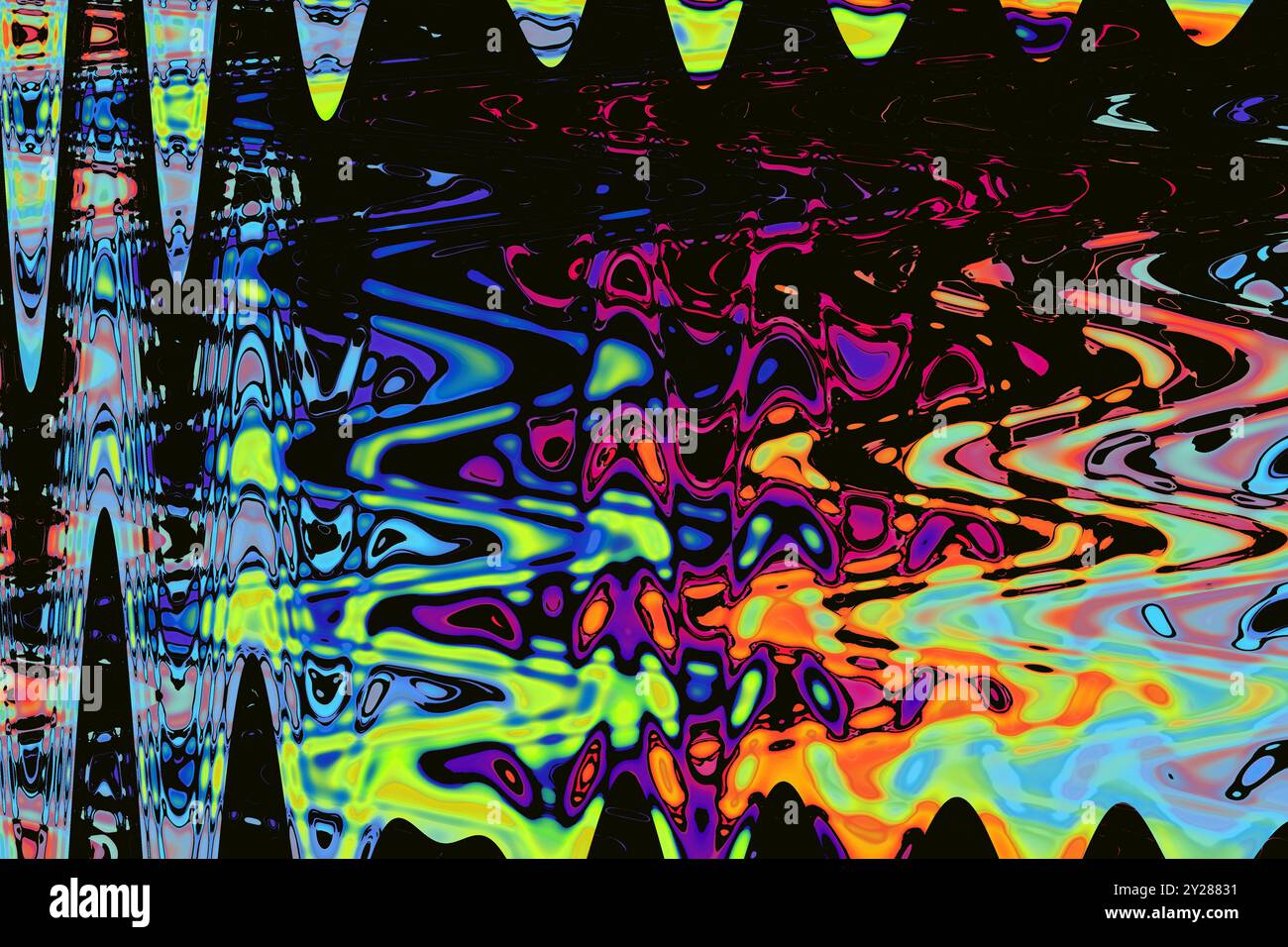 Motivo astratto arcobaleno su sfondo scuro. glitch art Foto Stock