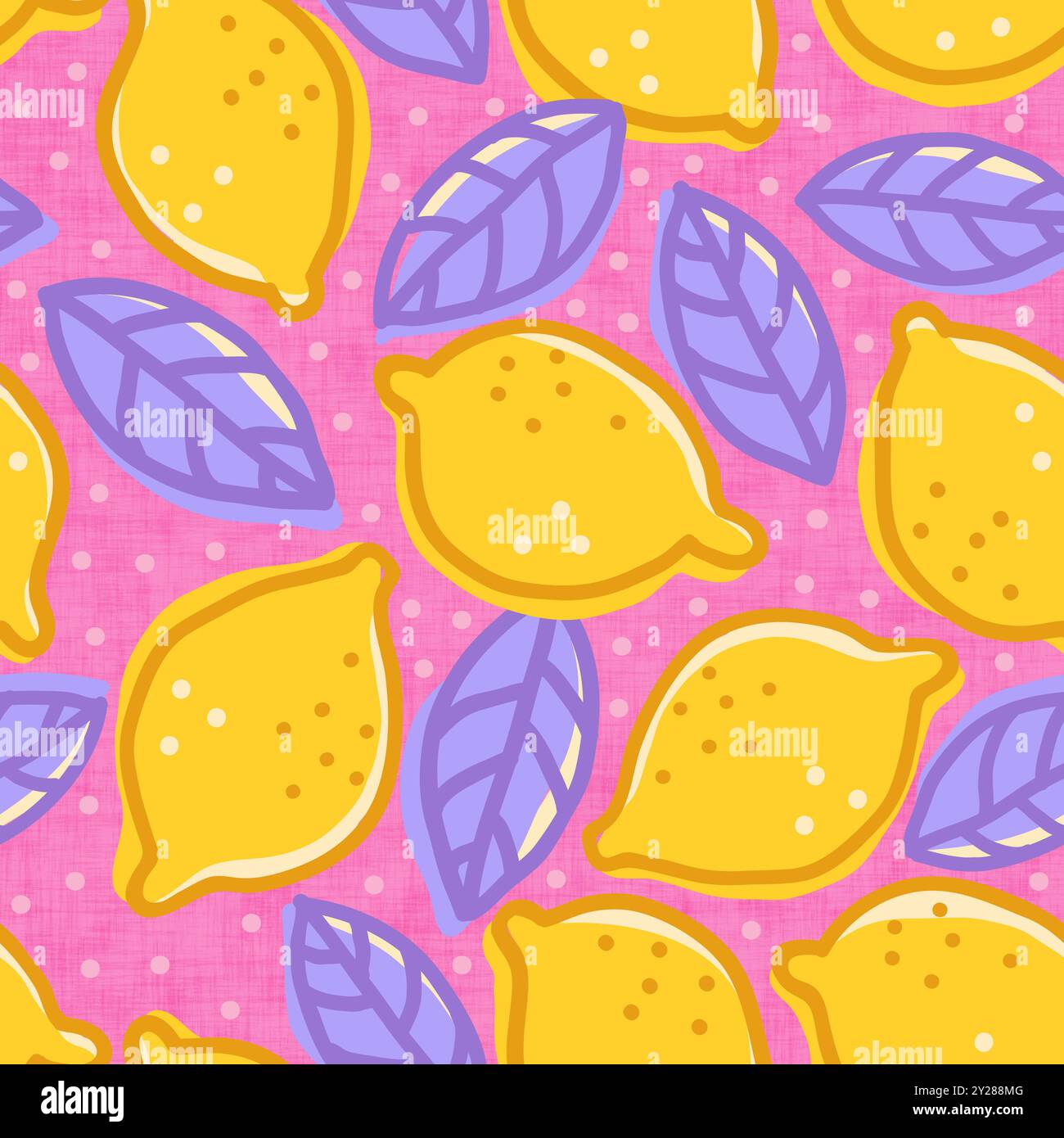 Il motivo senza cuciture dei limoni in stile doodle è su sfondo rosa. Carino schema di limone. Foto Stock