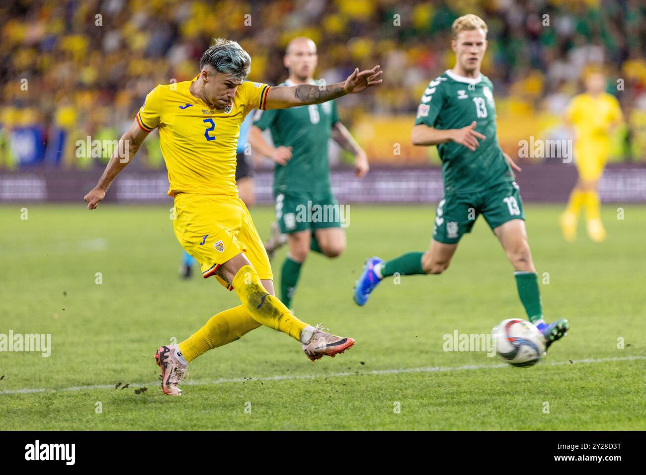 Andrei Ratiu della Romania durante la UEFA Nations League, fase a gironi, Lega C, gruppo C2, partita di calcio tra Romania e Lituania il 9 settembre 2024 allo Stadionul Steaua di Bucarest, Romania - Photo Mihnea Tatu/LightSpeed Images/DPPI Credit: DPPI Media/Alamy Live News Foto Stock