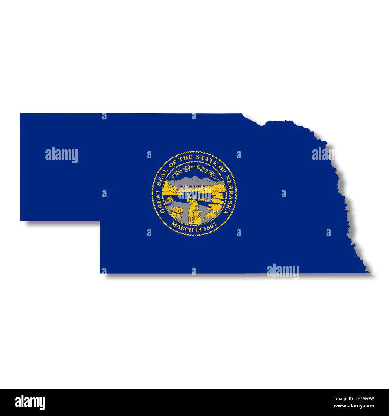 Illustrazione mappa bandiera dello stato del Nebraska con percorso di ritaglio Foto Stock