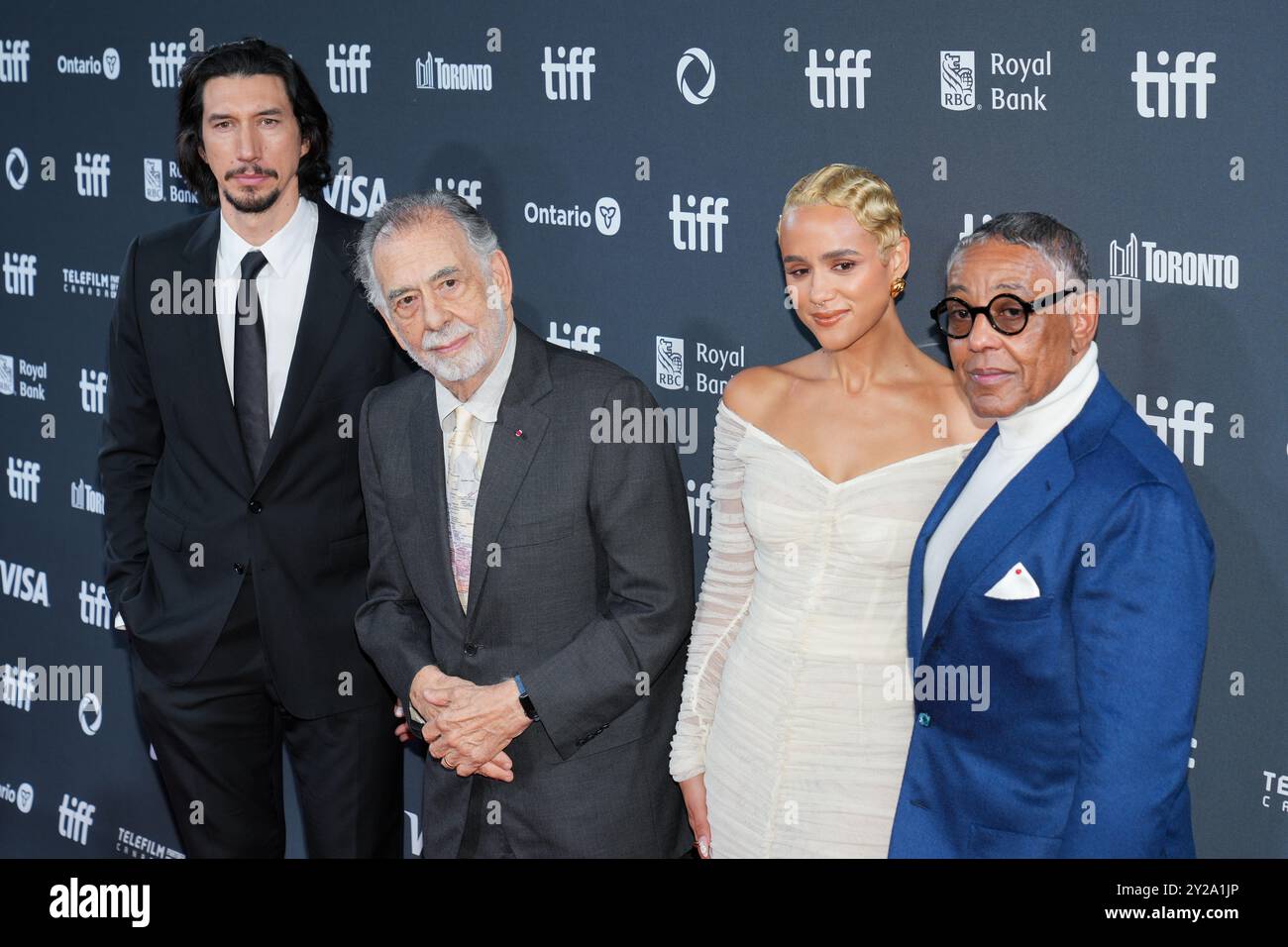 Toronto, Canada. 9 settembre 2024. Adam driver, Francis Ford Coppola, Nathalie Emmanuel e Giancarlo Esposito assistono alla prima di "Megalopolis" durante il Toronto International Film Festival 2024 presso la Roy Thomson Hall di Toronto, Canada, lunedì 9 settembre 2024. (Foto di Michael Chisholm/Sipa USA) credito: SIPA USA/Alamy Live News Foto Stock