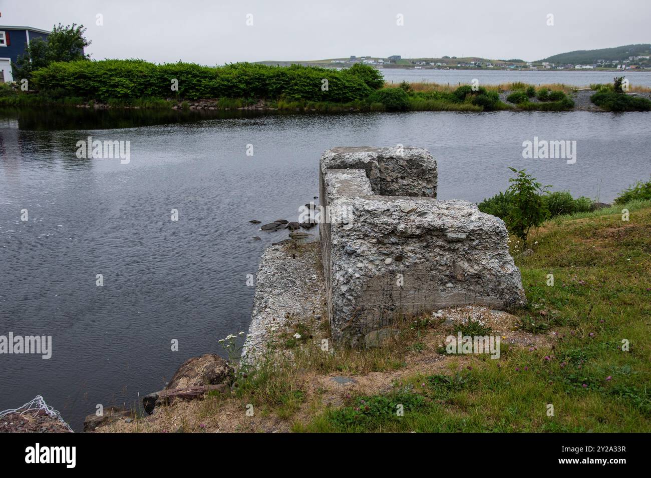 Vecchi sostegni in cemento per ponti ferroviari a Heart's Delight-Islington, Terranova & Labrador, Canada Foto Stock