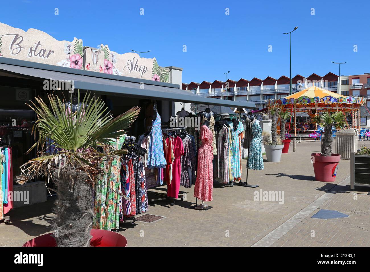 B STAR Shop, Avenue Adeodat Vasseur, Quend Plage, Côte Picarde, somme, Hauts de France, la Manche, Francia, Europa Foto Stock