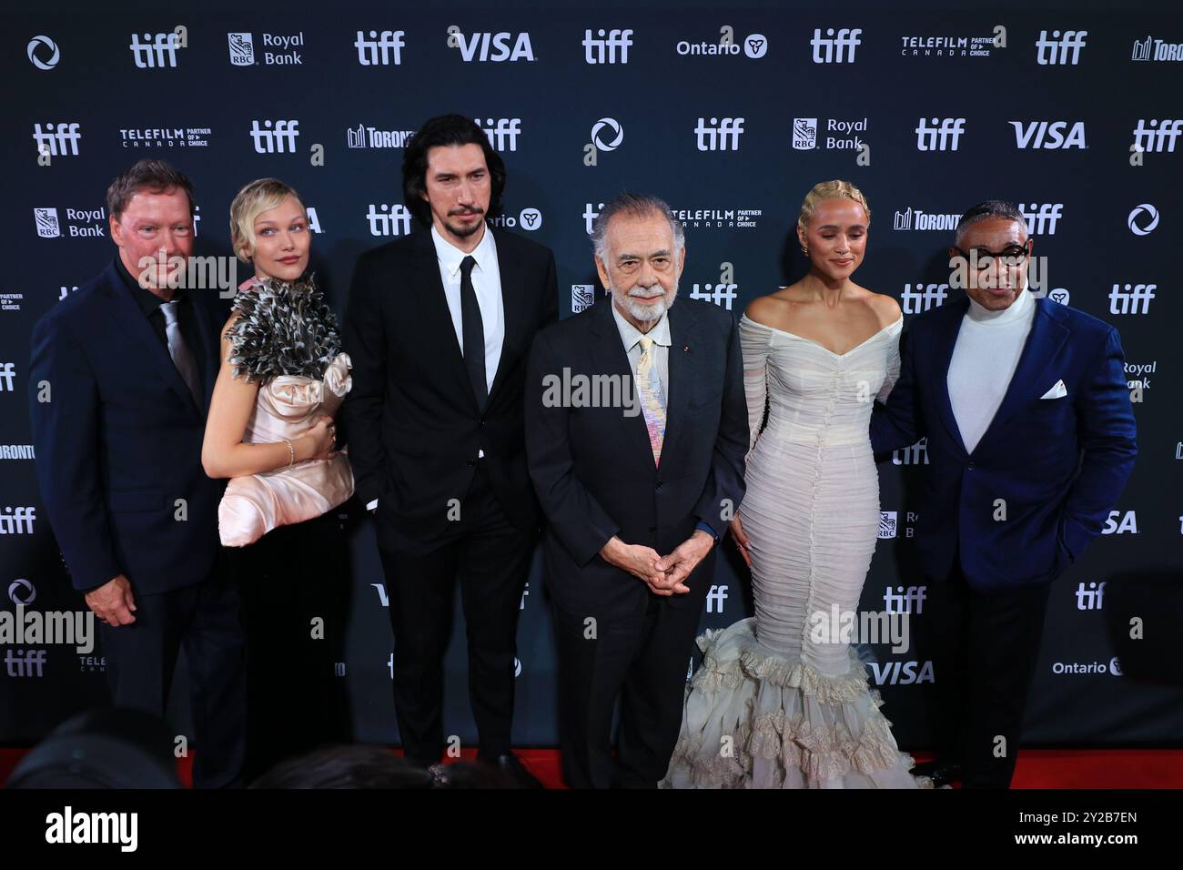 Toronto, Canada. 9 settembre 2024. D.B. Sweeney, Grace VanderWaal, Adam driver, Francis Ford Coppola, Nathalie Emmanuel, e Giancarlo Esposito assistono alla prima di ''Megalopolis'' durante il Toronto International Film Festival 2024 alla Roy Thomson Hall di Toronto, Ontario, il 9 settembre 2024. (Foto di Arrush Chopra/NurPhoto) crediti: NurPhoto SRL/Alamy Live News Foto Stock