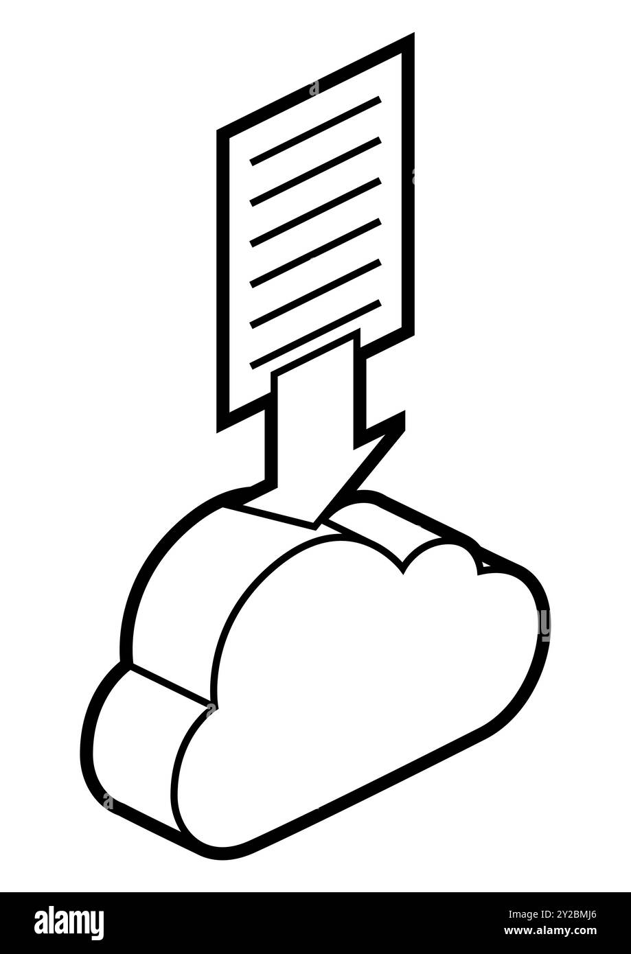 Icona fumetto e carta in isometria. Caricamento di informazioni e file. Immagine per sito Web, app, logo, design dell'interfaccia utente. Illustrazione Vettoriale