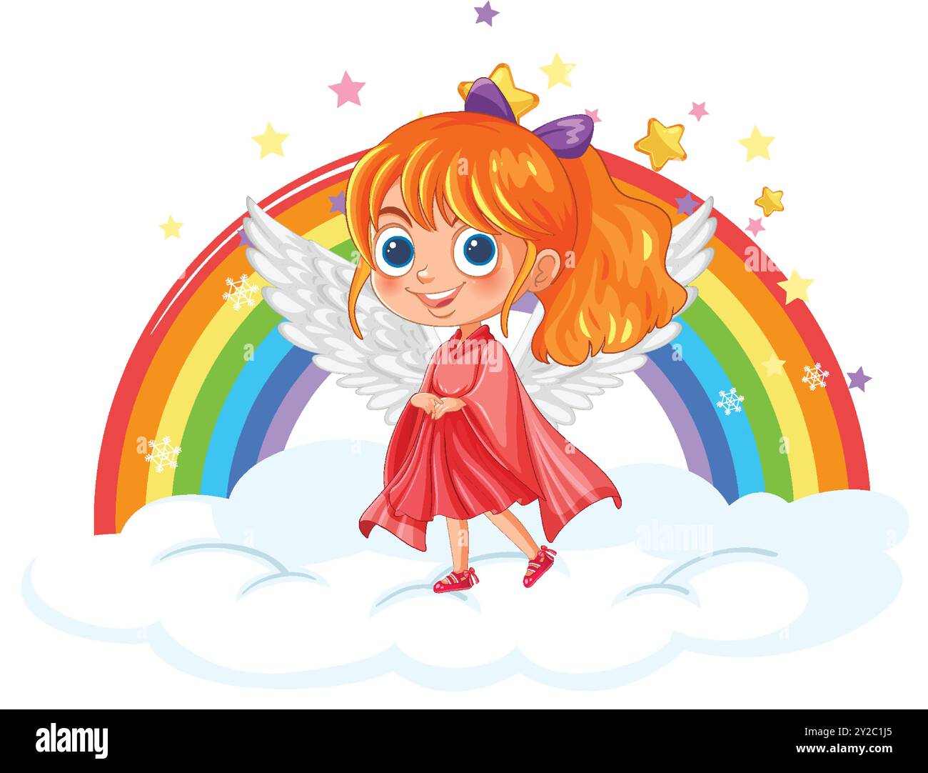 Una carina angelo con un arcobaleno Illustrazione Vettoriale