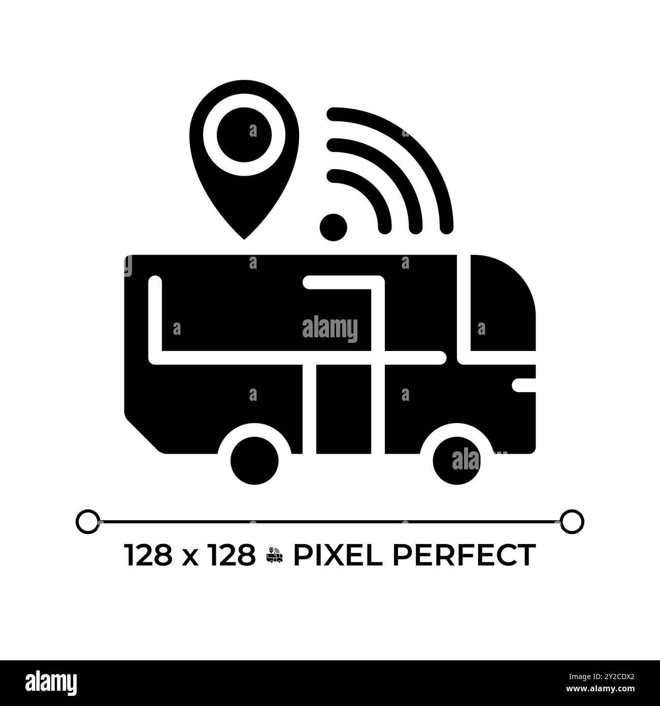 Icona di glifo nero pixel Perfect per il monitoraggio dei trasporti pubblici Illustrazione Vettoriale