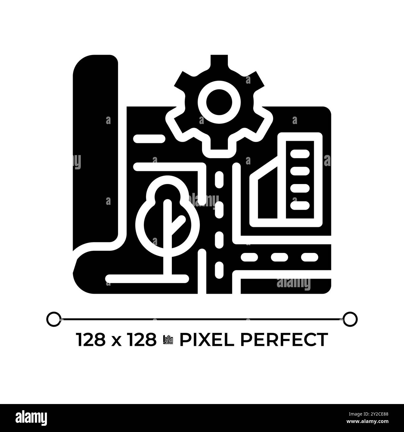 Icona del glifo nero con pixel perfetti per la pianificazione urbana Illustrazione Vettoriale