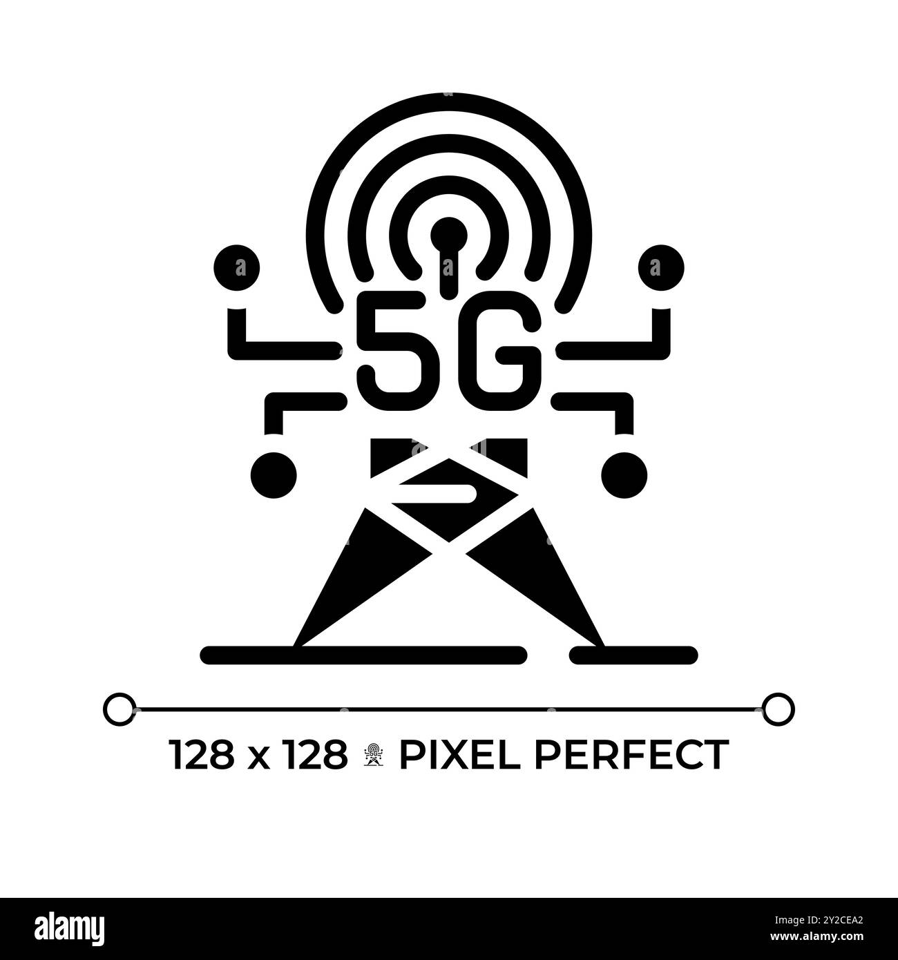Icona glifo nero pixel Perfect connettività 5G. Illustrazione Vettoriale