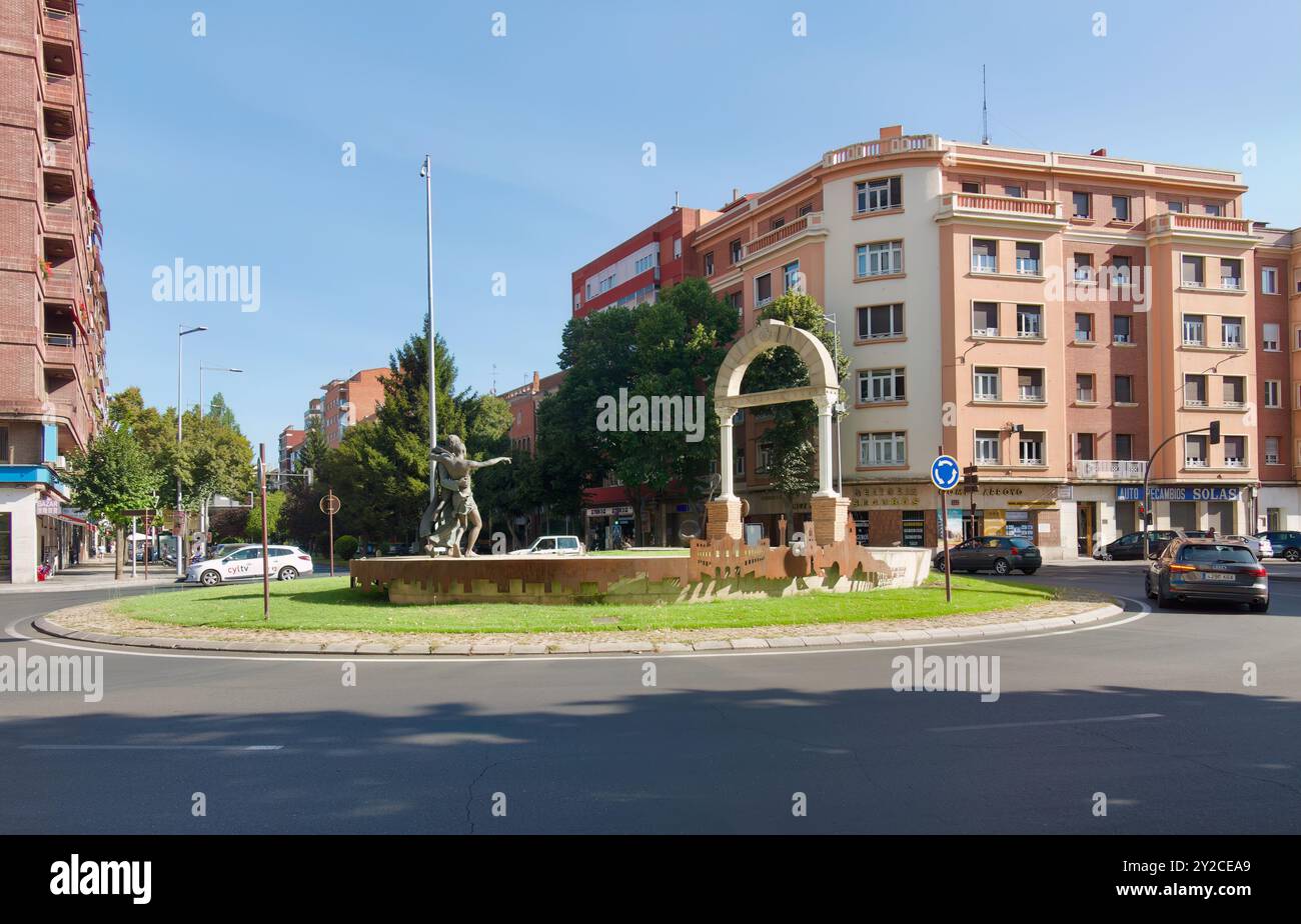 Scultura di San Giovanni di Dio che aiuta un malato per il 425° anniversario della formazione dell'ordine religioso Palencia Castiglia e León Spagna Foto Stock