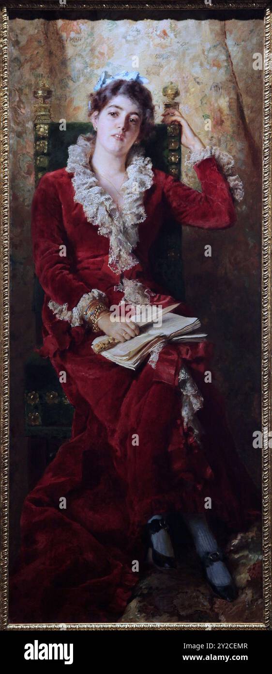 Ritratto della moglie dell'artista Yulia Makovskaya di Konstantin Makovsky (1839-1915). Influente pittore russo. Foto Stock