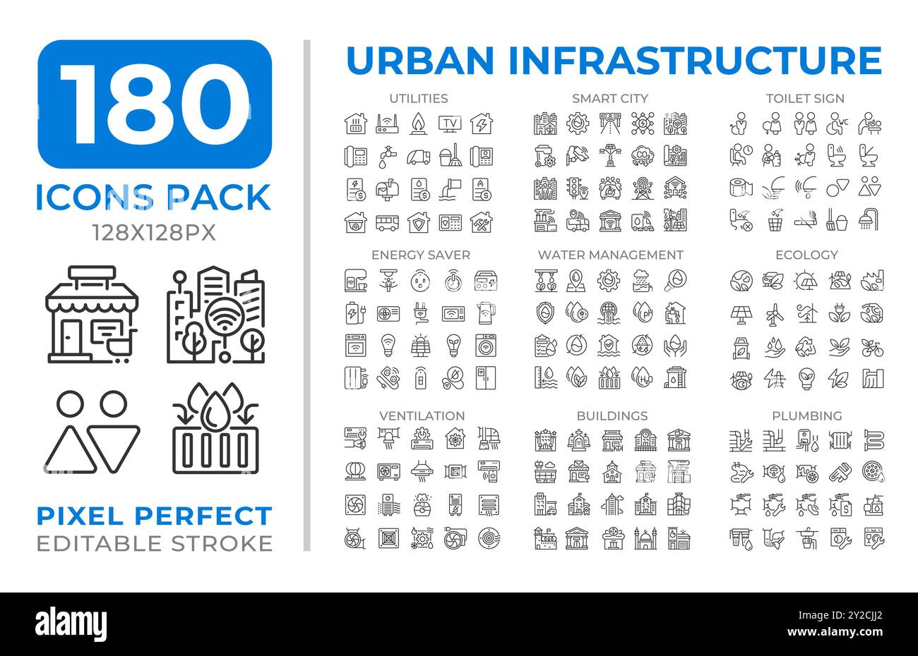 Raccolta di icone delle linee delle infrastrutture urbane Illustrazione Vettoriale