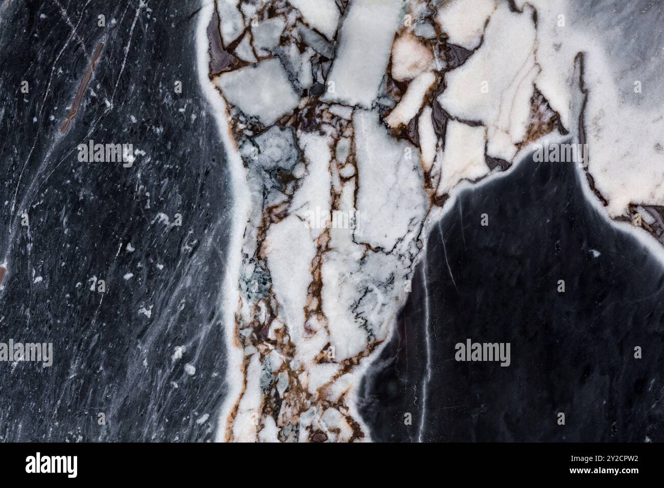 Lastra di marmo naturale con venature bianche e nere, che offrono una texture raffinata per l'arredamento Foto Stock