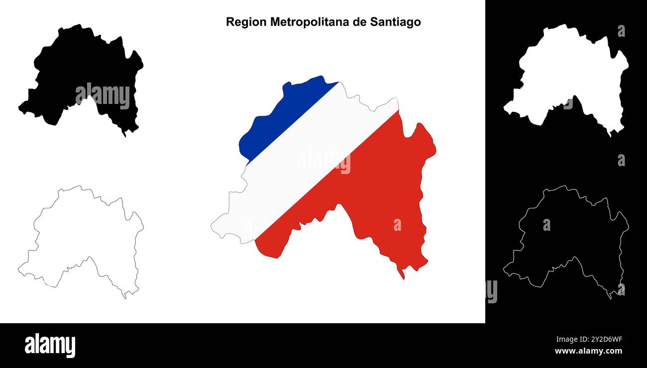 Regione metropolitana de Santiago regione contorno mappa set Illustrazione Vettoriale