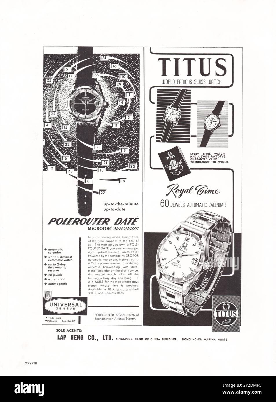 Old Vintage Lap Heng Co., Ltd pubblicità per orologi svizzeri Titus nello Straits Times Annual 1960 a Singapore. Foto Stock