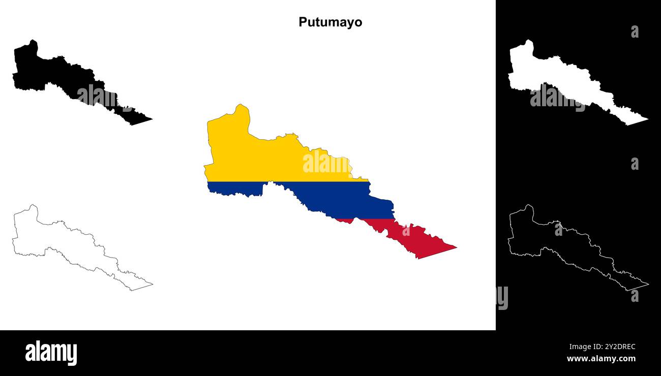 Set di mappe delineate del dipartimento di Putumayo Illustrazione Vettoriale
