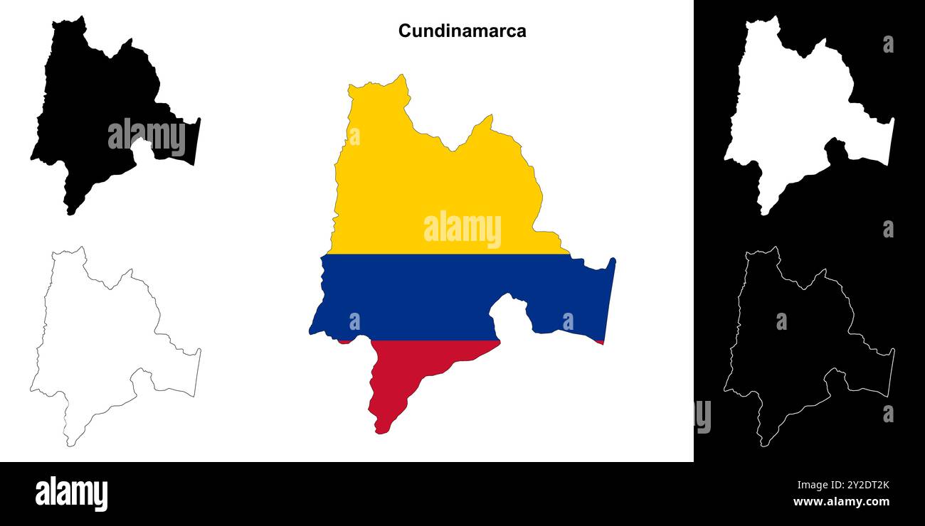 Set di mappe di contorno del dipartimento di Cundinamarca Illustrazione Vettoriale