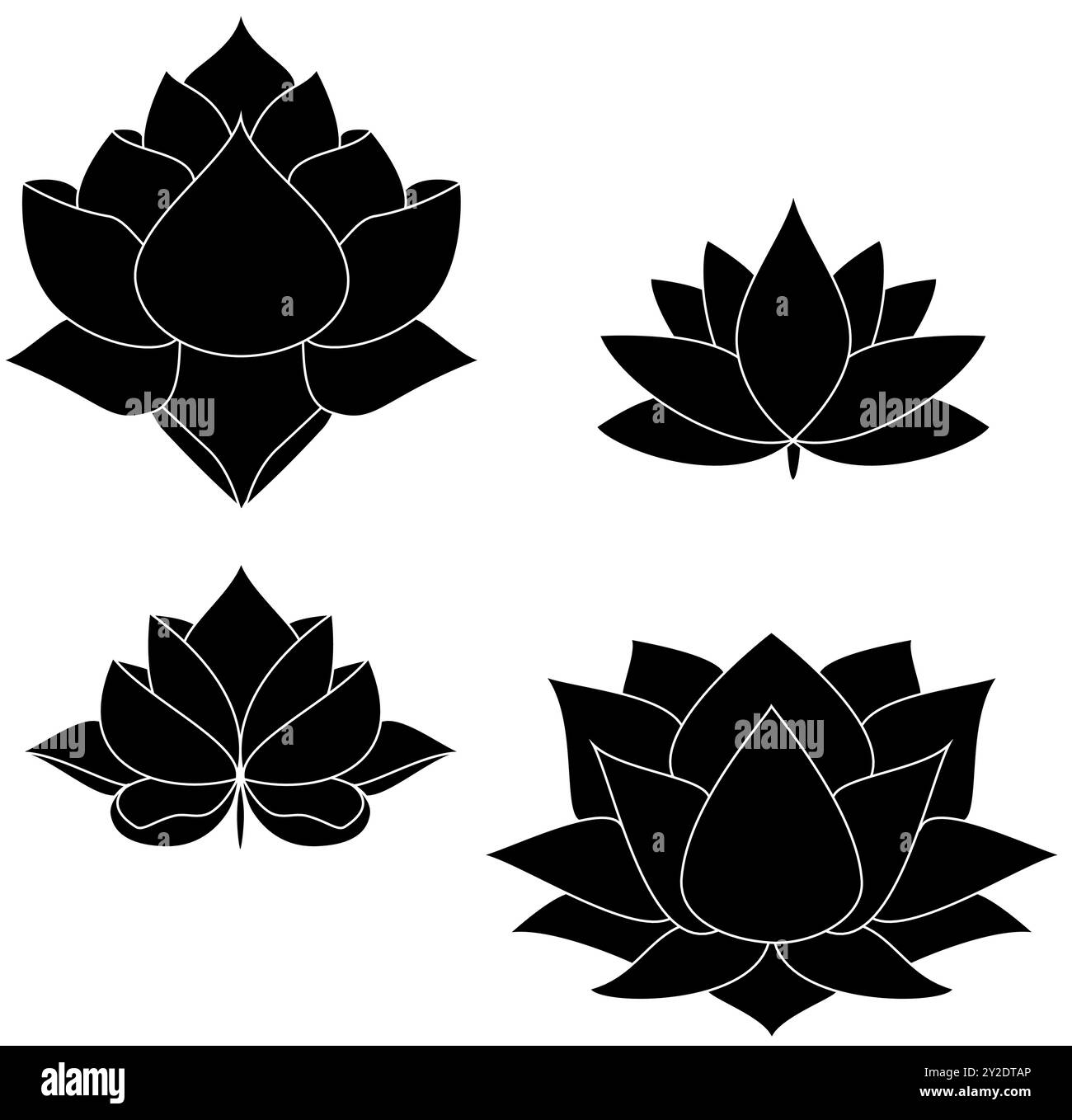 icona della ninfea vettoriale del fiore. Simbolo loto yoga, fiore di benessere e stile di vita sano, fioritura elegante. Set di linee sottili per traccia modificabile. NAT Illustrazione Vettoriale