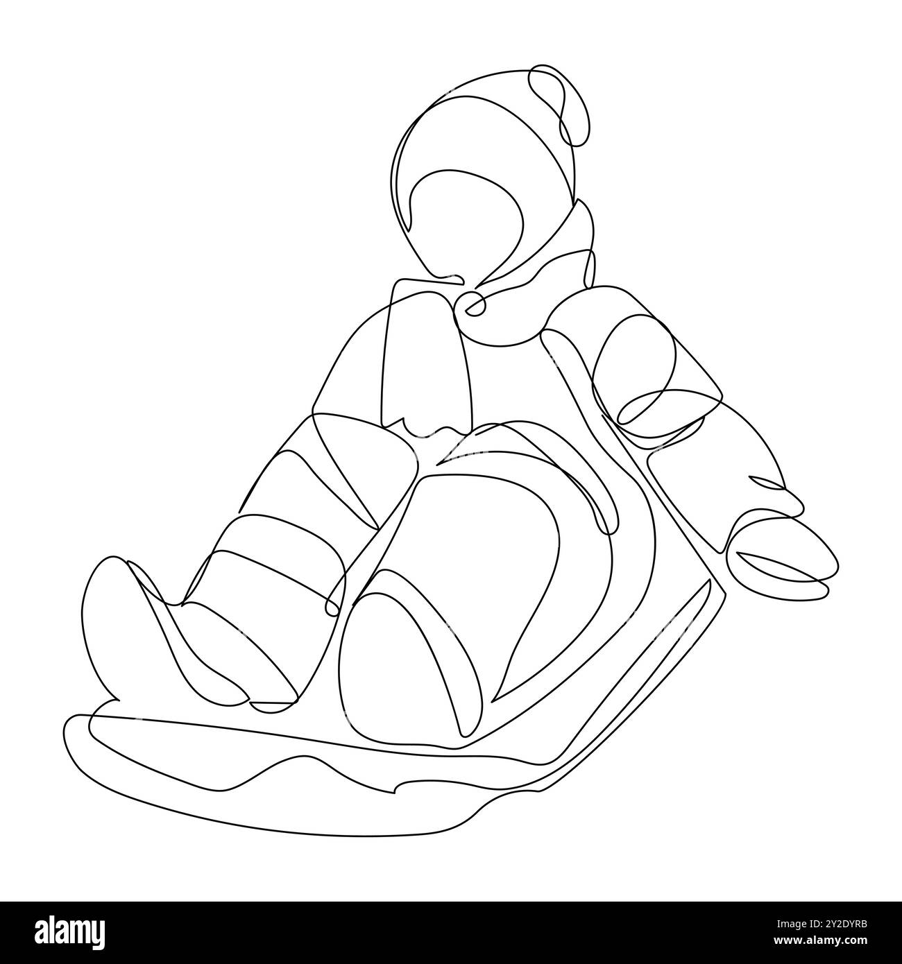 Illustrazione vettoriale dello sciatore discesa attività sportiva invernale disegno artistico in linea bianca nera, disegno continuo di una linea di un uomo snowboarder Illustrazione Vettoriale