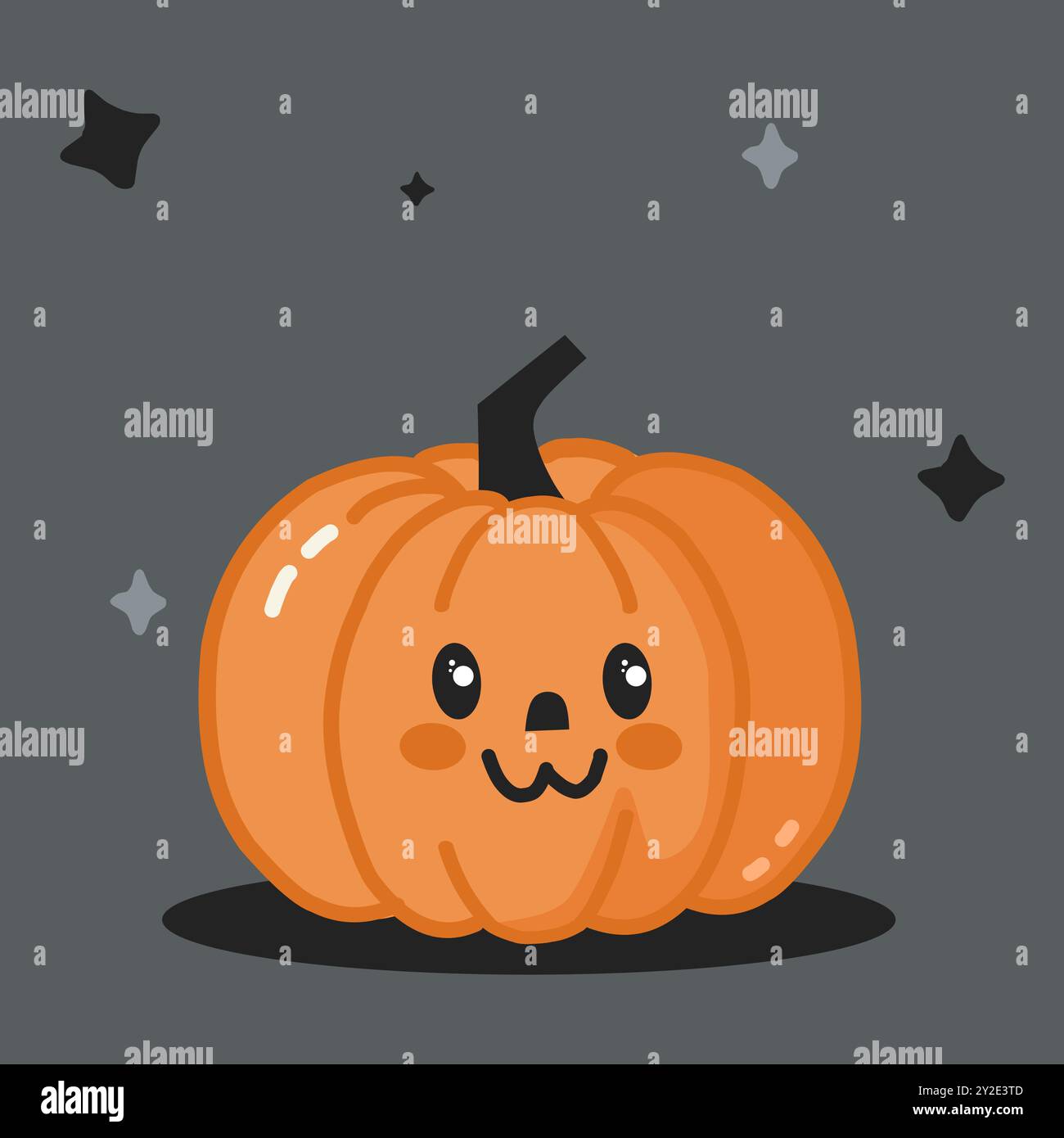 Illustrazione vettoriale arancione di una zucca con una coda e una simpatica faccia di gattino e un sorriso. Illustrazione di Halloween. Illustrazione Vettoriale