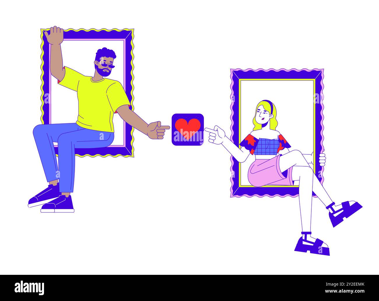 Gradimento delle immagini sul concetto di illustrazione lineare 2D dei social media Illustrazione Vettoriale