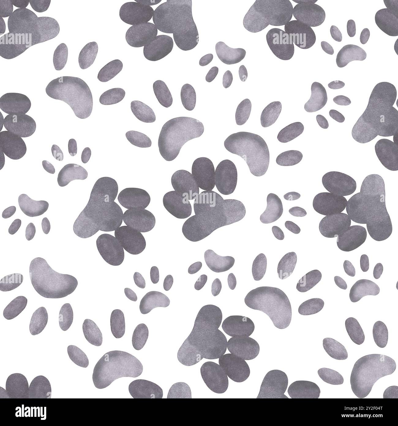 Motivo acquerello senza cuciture. Zampe e zampe di animali domestici, cani e gatti, tutti gli oggetti sono dipinti a mano con acquerelli. Adatto per la stampa Foto Stock