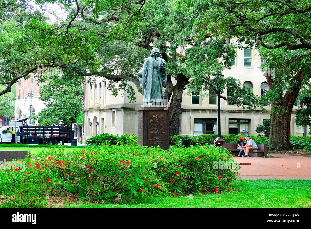 Il famoso religioso John Wesley, luogo della prima Chiesa metodista in questo sito nel centro storico di Savannah, Georgia. Creato agosto 28 , 2 Foto Stock