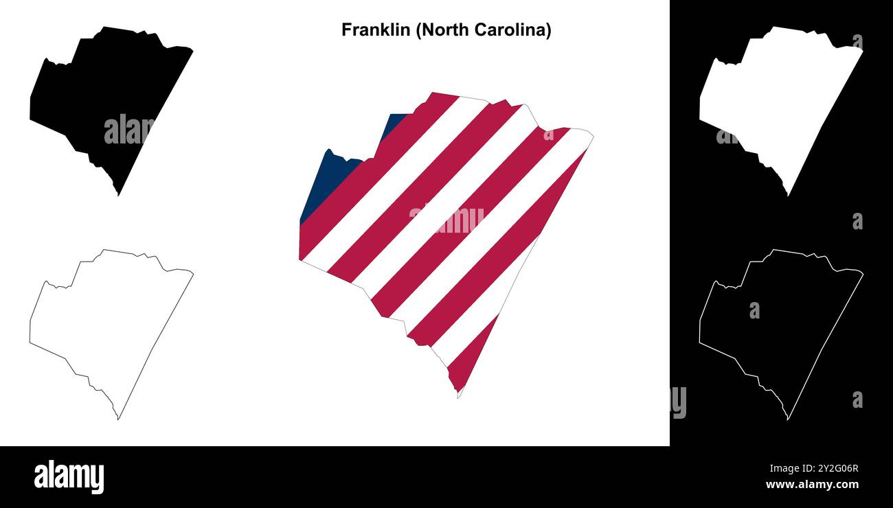 Franklin County (Carolina del Nord) set di mappe di contorno Illustrazione Vettoriale