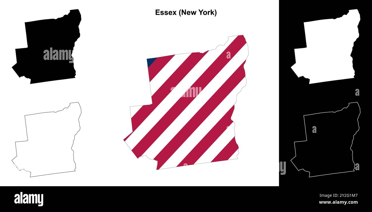 Set di mappe di contorno della contea di Essex (New York) Illustrazione Vettoriale