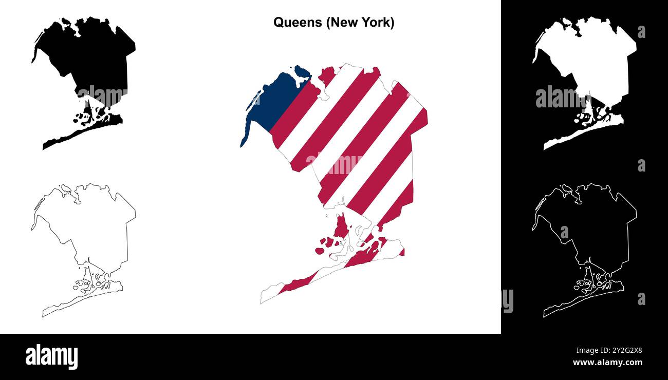 Queens County (New York) set di mappe di contorno Illustrazione Vettoriale