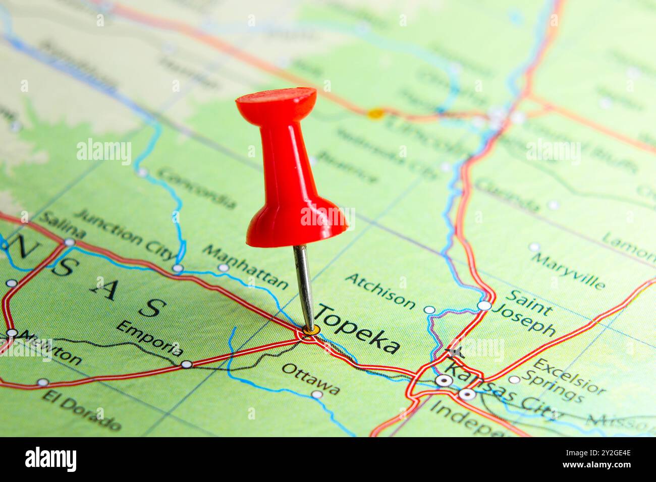 Topeka, Kansas, USA pin sulla mappa Foto Stock