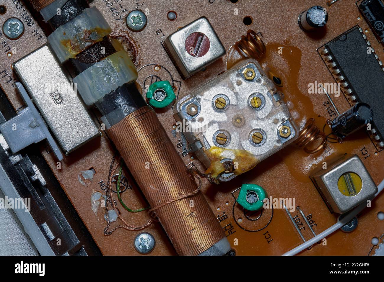 Primo piano della scheda a circuiti stampati della radio Foto Stock