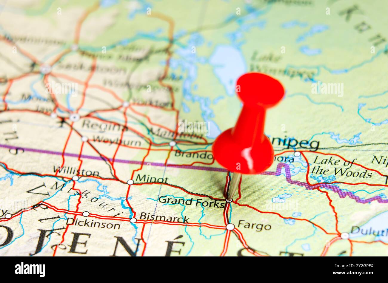 Grand Forks, North Dakota pin sulla mappa. Foto Stock