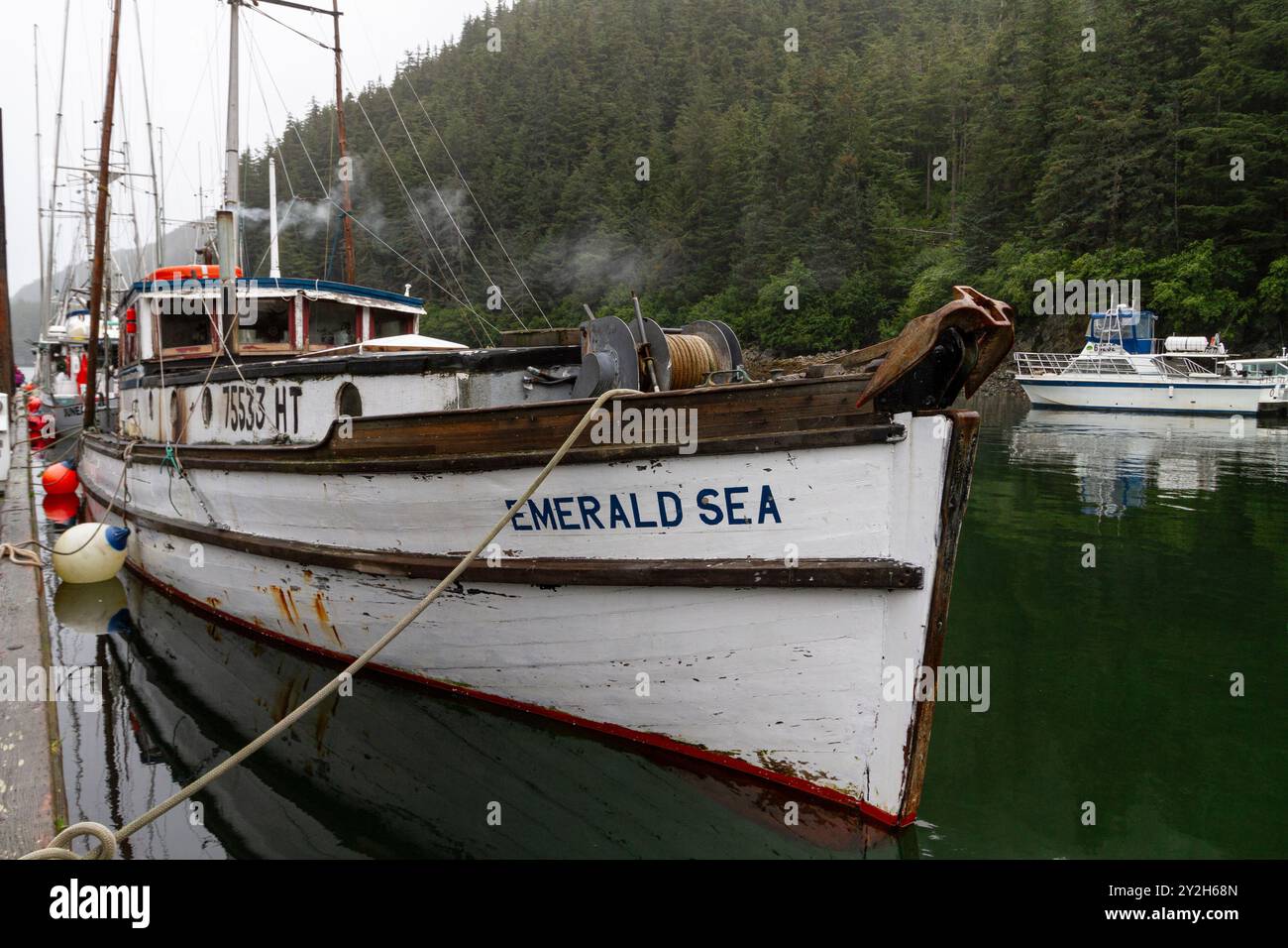 Vista dalla piccola cittadina di pescatori di Elfin Cove, Chichagof Island, sud-est dell'Alaska, USA. Foto Stock