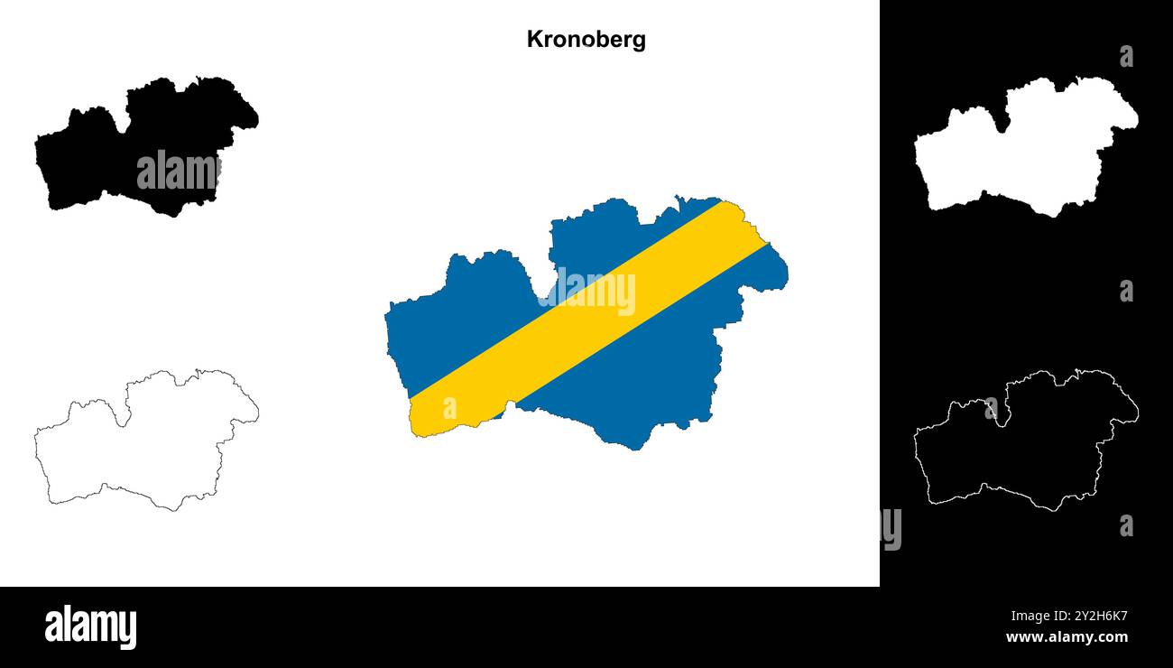 Set di mappe di contorno vuote della contea di Kronoberg Illustrazione Vettoriale