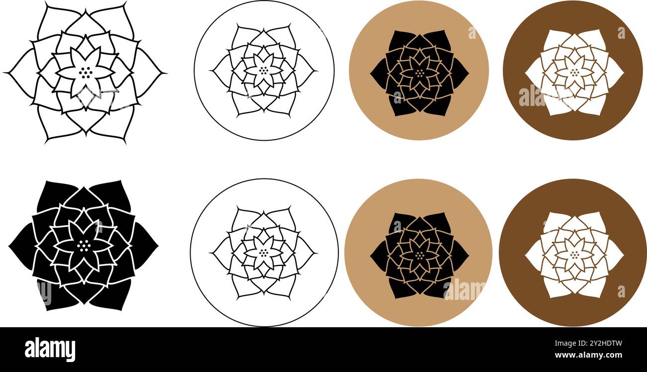 Logo Lotus Water Lily line. Collezione di loghi Yoga, Zen e Meditazione, icone ed elementi lineari. Illustrazioni minimaliste in stile boemo in pastello Illustrazione Vettoriale
