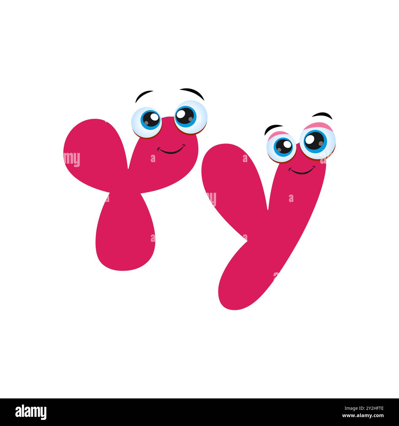 Y Letter Funny Children Alphabet Vector Illustration. Divertente lettera Y colorata per bambini dall'alfabeto. La lettera Y con gli occhi strani e sorpresi. Illustrazione Vettoriale
