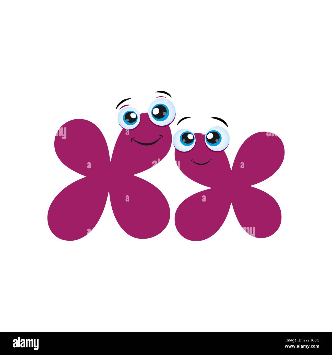 Personaggio viola Letter X Cartoon con occhi carini. Illustrazione del carattere di tipo di carattere Funny Cartoon Alphabet per l'istruzione. L'alfabeto ABC dei bambini carini Illustrazione Vettoriale