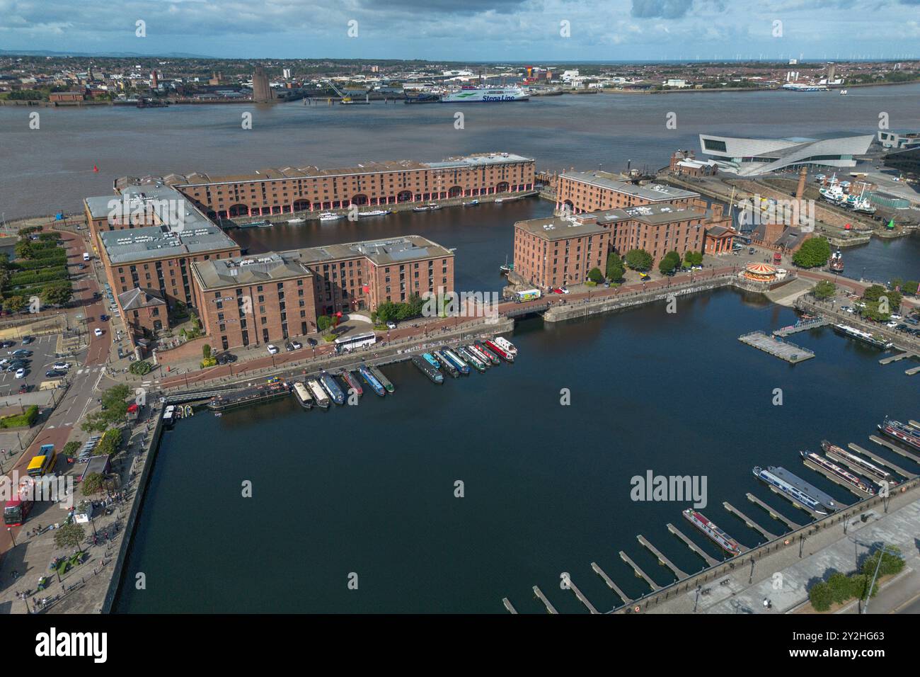Vista aerea del Royal Albert Dock, Liverpool, Inghilterra. Foto Stock
