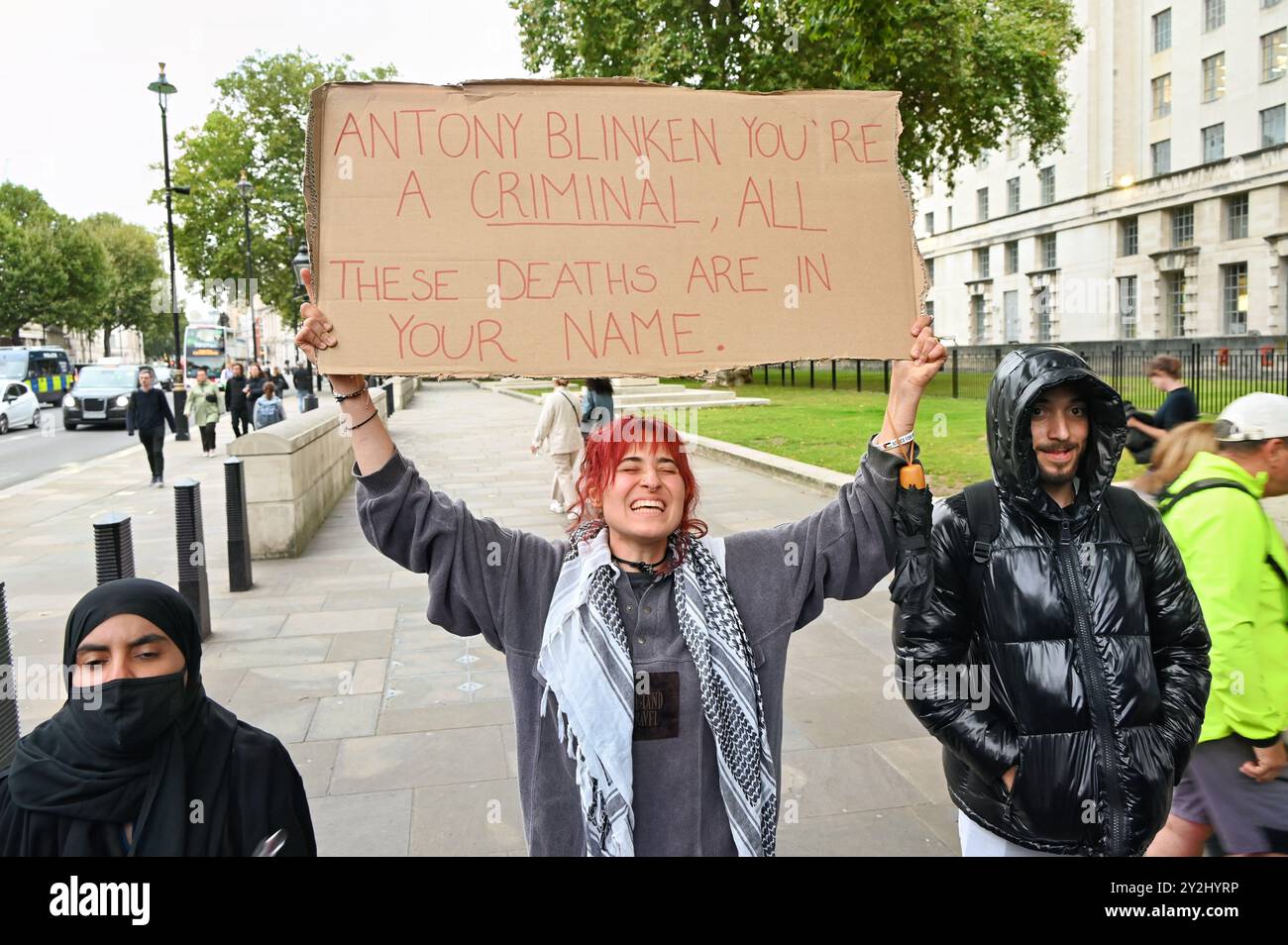 LONDRA, REGNO UNITO. 10 settembre 2024. Protesta contro i criminali di guerra per il fatto che Antony Blinken non dà il benvenuto a ❌️ durante la visita di Antony Blinken nel Regno Unito, il primo ministro Keir Starmer a Downing Street. Nel 2023, gli Stati Uniti hanno inviato oltre 20BN USD di armi!. Il genocidio di Gaza è stato illuminato e alimentato dagli Stati Uniti a Londra, nel Regno Unito. ( Credito: Vedi li/Picture Capital/Alamy Live News Foto Stock