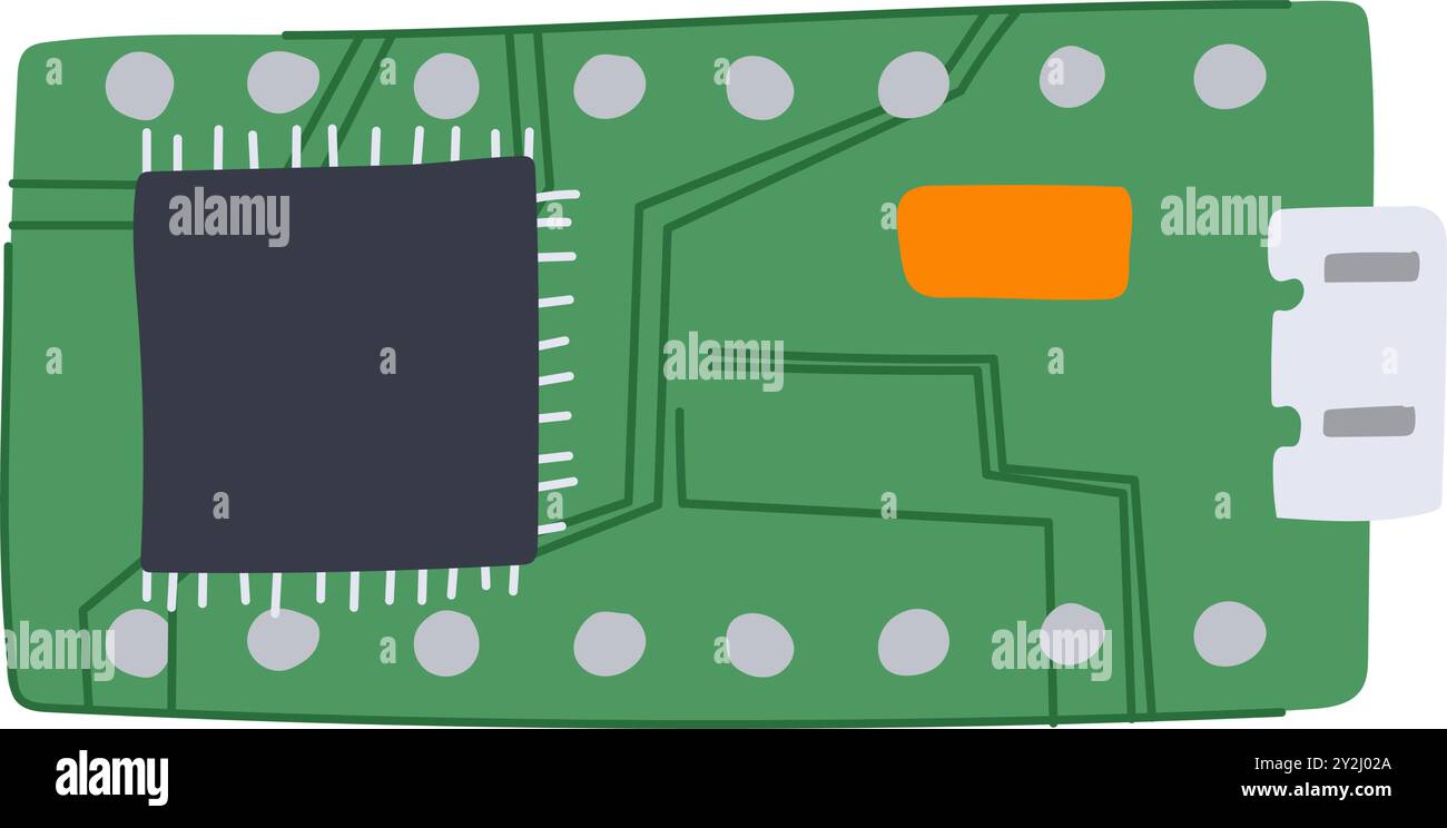 illustrazione vettoriale cartoon del microcontrollore tecnologico Illustrazione Vettoriale