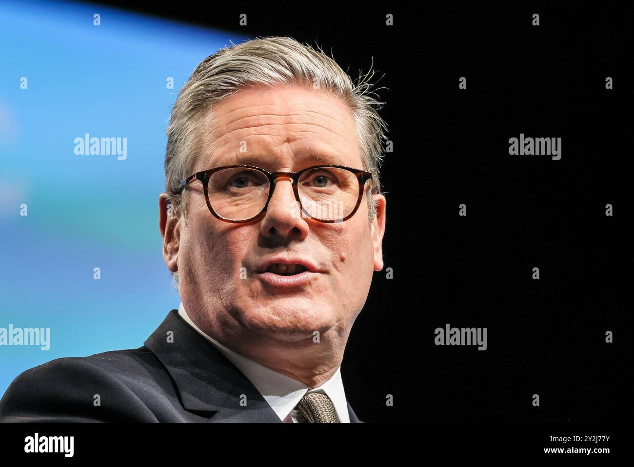 Brighton, Regno Unito. 10 settembre 2024. Sir Keir Starmer, primo ministro del Regno Unito, parla alla conferenza annuale del Trades Union Congress (TUC) presso il Brighton Centre di Brighton. Crediti: Imageplotter/Alamy Live News Foto Stock