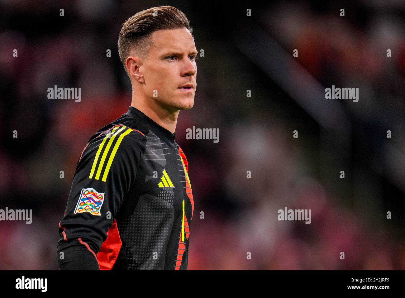 AMSTERDAM, PAESI BASSI - 10 SETTEMBRE: Il portiere tedesco Marc-Andre ter Stegen guarda durante la partita del gruppo A3 della UEFA Nations League 2024/25 tra Paesi Bassi e Germania alla Johan Cruijff Arena il 10 settembre 2024 ad Amsterdam, Paesi Bassi. (Foto di Rene Nijhuis) Foto Stock