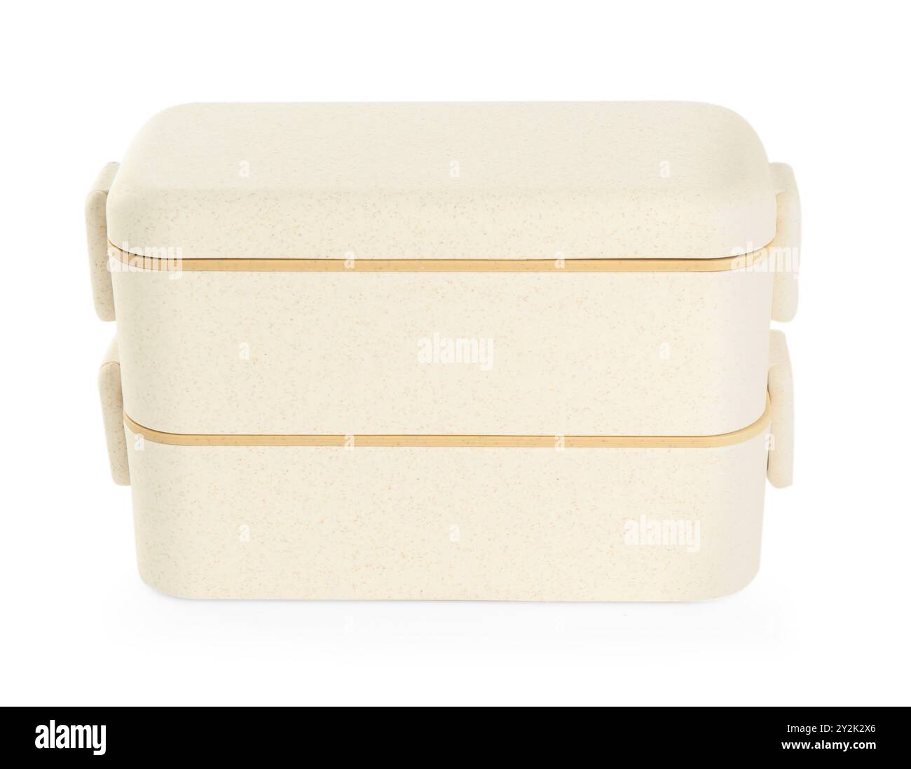 Portavivande in plastica beige isolate su bianco Foto Stock