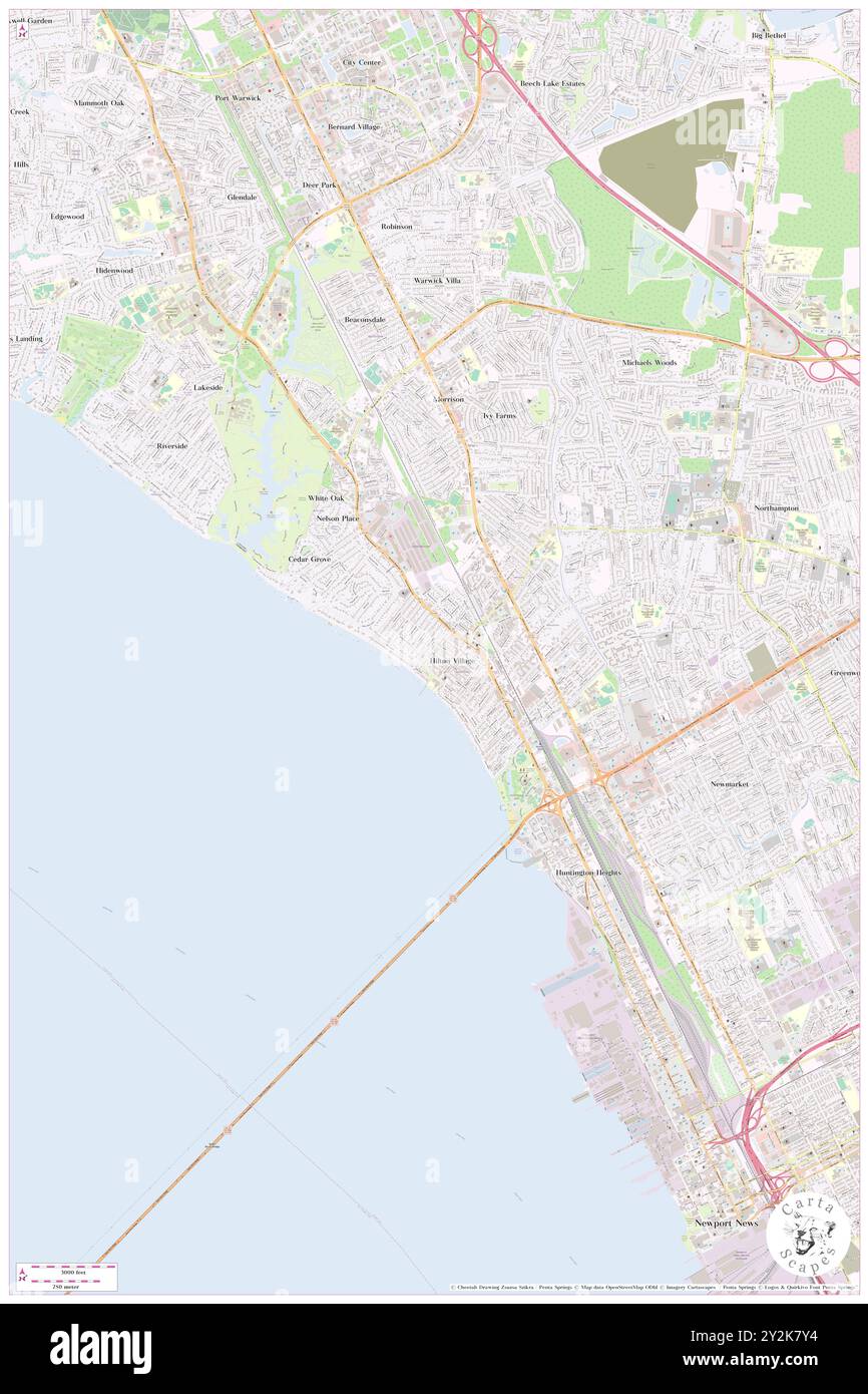 Hilton Village, City of Newport News, US, United States, Virginia, N 37 1' 53'', S 76 27' 51'', MAP, Cartascapes Map pubblicata nel 2024. Esplora Cartascapes, una mappa che rivela i diversi paesaggi, culture ed ecosistemi della Terra. Viaggia attraverso il tempo e lo spazio, scoprendo l'interconnessione del passato, del presente e del futuro del nostro pianeta. Foto Stock