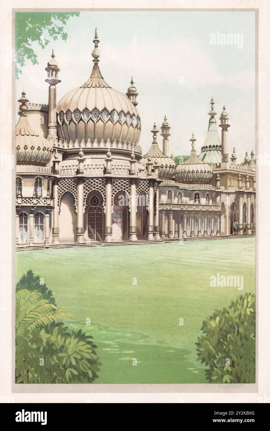 P&o Steamship Dinner Menu dal Canton S.S. nel 1959 con l'illustrazione del Royal Pavilion dai dipinti delle Residenze reali di Kay Stewart Foto Stock